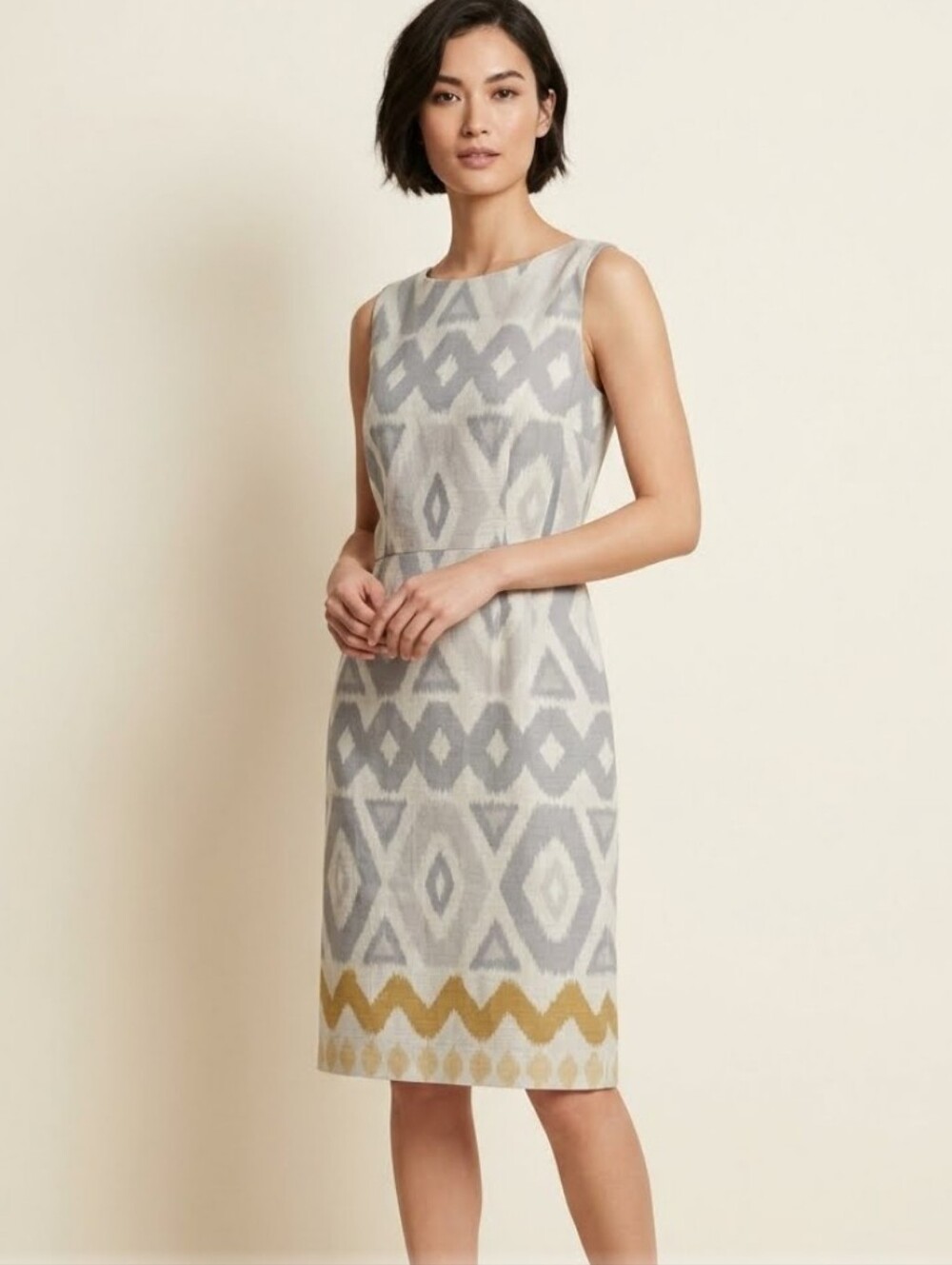 Lafayette 148 geometric print linen sheath dress Sz 10